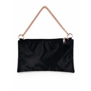 Black Satin Shoulder Bag with Rose Gold Chain Strap Minimalist Clutch Purse